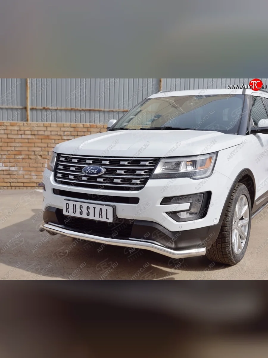 Защита переднего бампера (Ø63 мм волна, нержавейка) SLITKOFF Ford Explorer U502 1-ый рестайлинг, 5 дв. (2015-2018)  в Перми Пермском крае