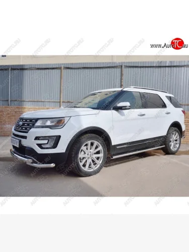 Защита переднего бампера (2 трубы Ø63 мм с зубами, нержавейка) SLITKOFF Ford Explorer  U502 (2015-2019) 1-ый рестайлинг, 5 дв., 2-ой рестайлинг, 5 дв.