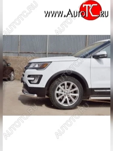 Защита переднего бампера (Ø63 секции, нержавейка) SLITKOFF Ford Explorer  U502 (2015-2019) 1-ый рестайлинг, 5 дв., 2-ой рестайлинг, 5 дв.