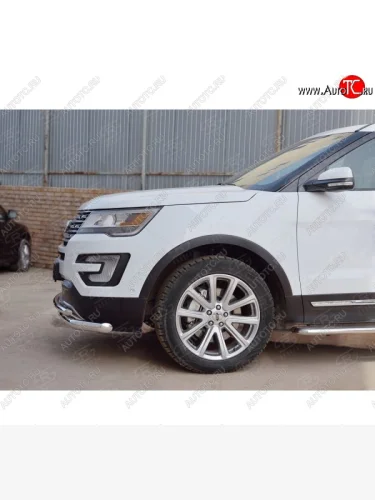 Защита переднего бампера (2 трубыØ63 и 42 мм, нержавейка) SLITKOFF Ford Explorer  U502 (2015-2019) 1-ый рестайлинг, 5 дв., 2-ой рестайлинг, 5 дв.