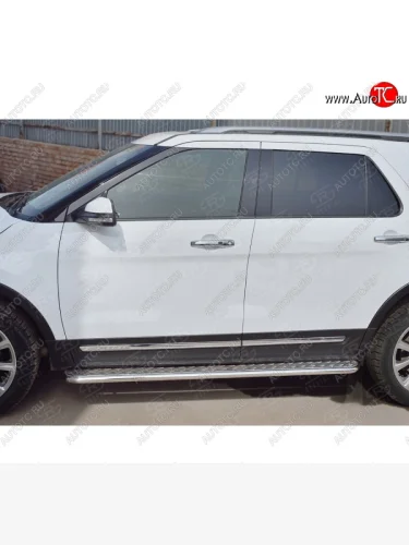 Широкая защита порогов с трубой d42 мм SLITKOFF v2 Ford Explorer  U502 (2015-2019) 1-ый рестайлинг, 5 дв., 2-ой рестайлинг, 5 дв.