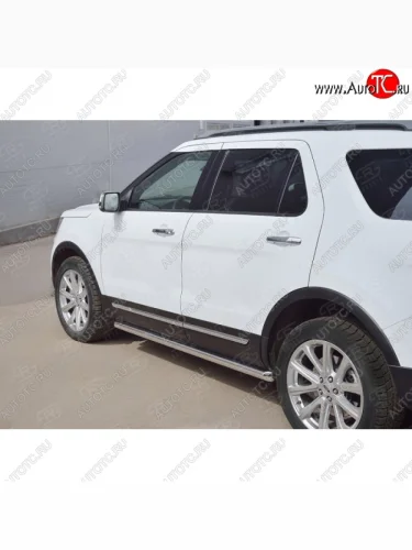 Защита порогов SLITKOFF из круглой трубы диаметром 63 мм SLITKOFF v1 Ford Explorer U502 1-ый рестайлинг, 5 дв. (2015-2018)