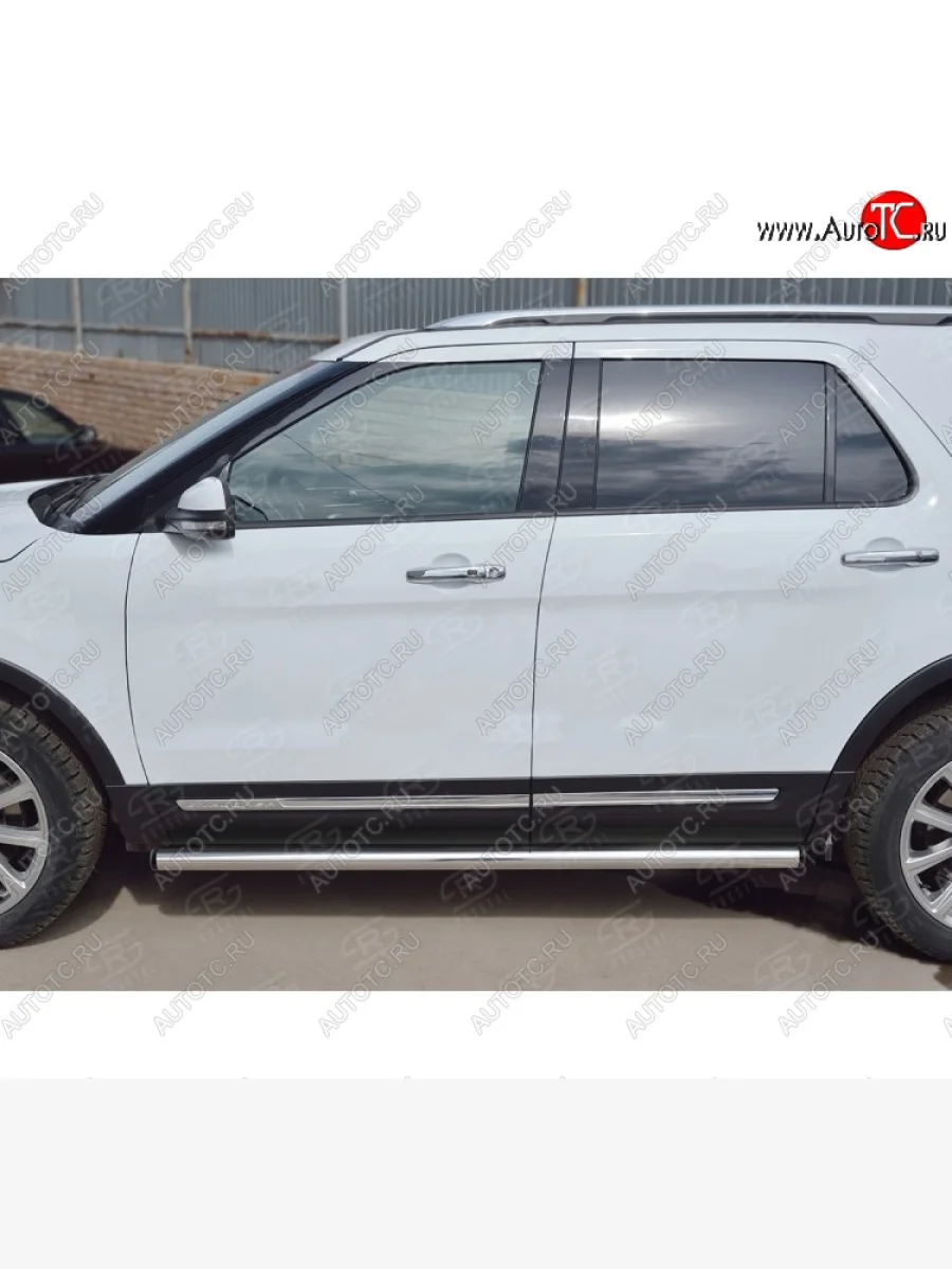 Защита порогов SLITKOFF из круглой трубы диаметром 63 мм SLITKOFF v2 Ford Explorer U502 1-ый рестайлинг, 5 дв. (2015-2018)  с доставкой в г. Керчь