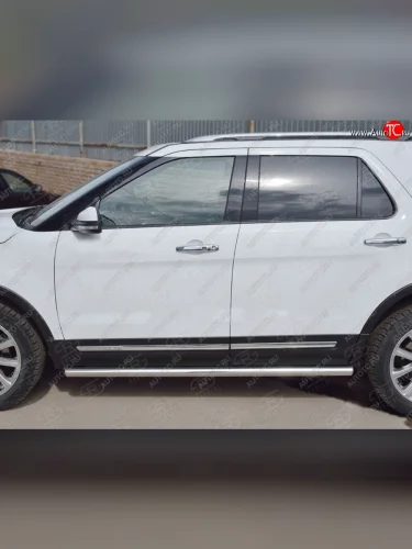 Защита порогов из круглой трубы d63 мм SLITKOFF v3 Ford Explorer U502 1-ый рестайлинг, 5 дв. (2015-2018)