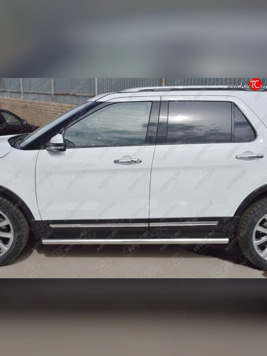 Защита порогов из круглой трубы d63 мм SLITKOFF v3 Ford Explorer U502 1-ый рестайлинг, 5 дв. (2015-2018)  с доставкой в г. Керчь