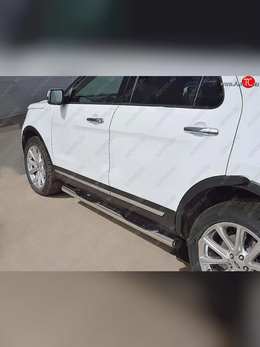 Защита порогов из трубы d76 мм с пластиковыми вставками для ног SLITKOFF v2  Ford Explorer (2015-2019) U502  в Воронеже Воронежской области