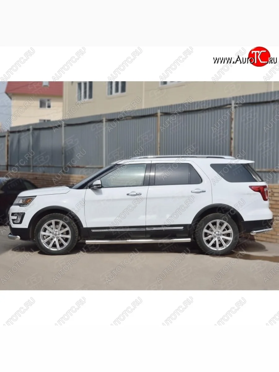 Защита порогов из трубы d76 мм с пластиковыми вставками для ног SLITKOFF v3  Ford Explorer (2015-2019) U502  в Самаре Самарской области