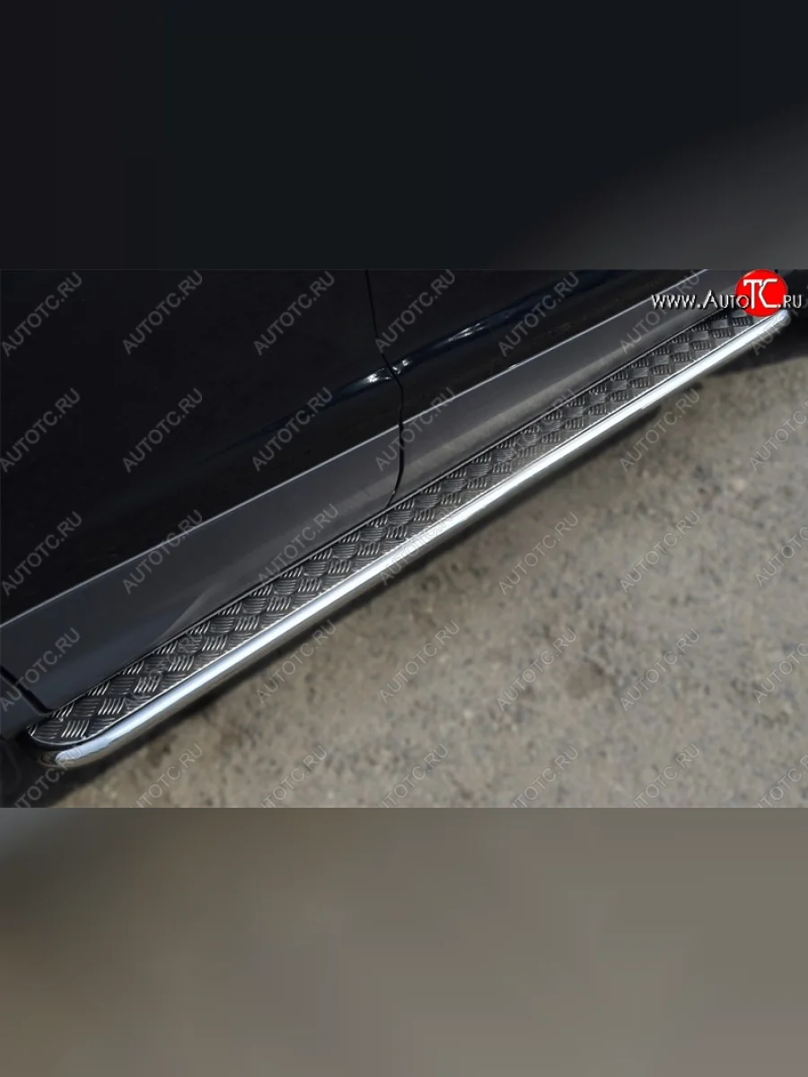 Широкая защита порогов с трубой d42 мм SLITKOFF v2 Ford Kuga 2 дорестайлинг (2013-2016)  в Керчи Республика Крым