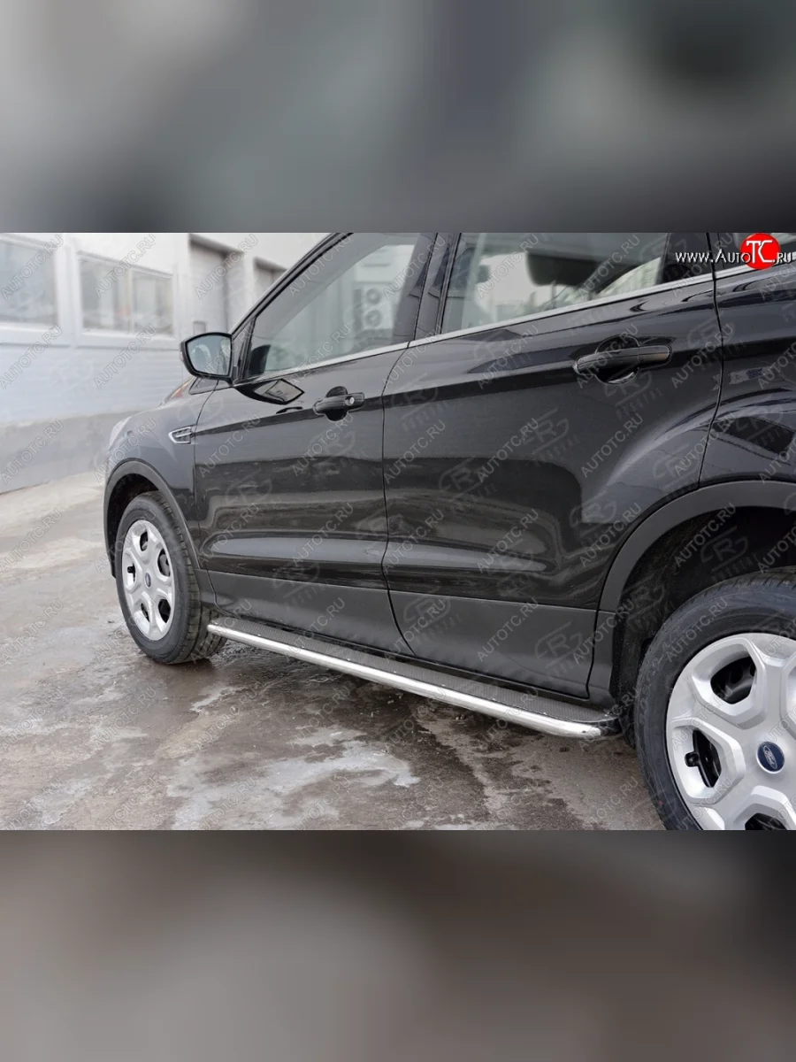 Широкая защита порогов с трубой d42 мм с нержавеющим листом SLITKOFF v3  Ford Kuga (2016-2019) 2  с доставкой в г. Керчь