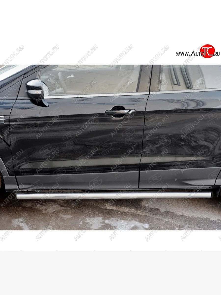 Защита порогов (Ø63 мм) SLITKOFF Ford Kuga 2 рестайлинг (2016-2019) (с пластиковыми заглушками на торцах)  в Самаре Самарской области