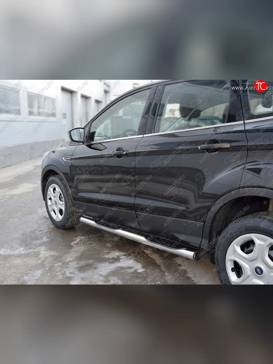 Защита порогов из трубы d76 мм с пластиковыми вставками для ног SLITKOFF v2 Ford Kuga 2 рестайлинг (2016-2019)  в Воронеже Воронежской области