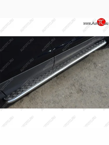 Широкая защита порогов с трубой диаметром 42 мм SLITKOFF v2 Ford Ranger  DoubleCab (2011-2016) дорестайлинг