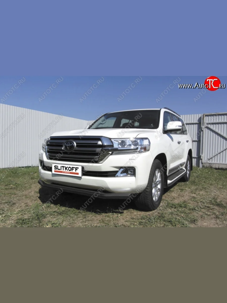 Защита переднего бампер Slitkoff  Toyota Land Cruiser (2015-2021) 200 (Цвет: серебристый)  в Самаре Самарской области