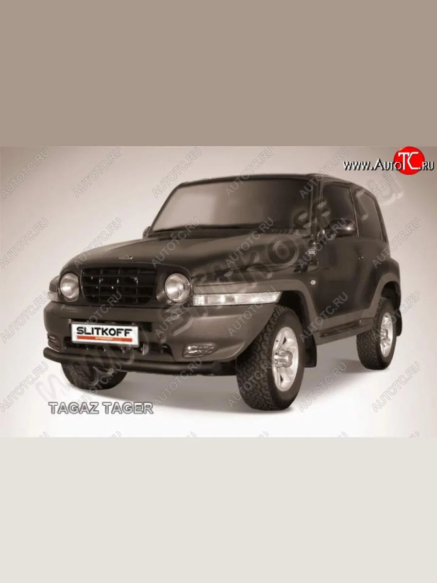 Защита переднего бампер Slitkoff ТАГАЗ Tager 3d (2008-2012) (Цвет: серебристый)  с доставкой в г. Керчь