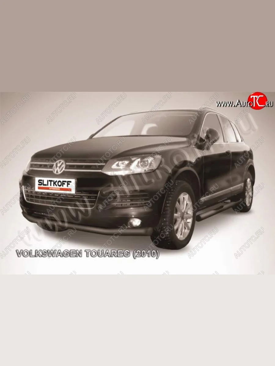 Защита переднего бампер Slitkoff Volkswagen Touareg 2 NF дорестайлинг (2010-2014) (Цвет: серебристый)  в Самаре Самарской области