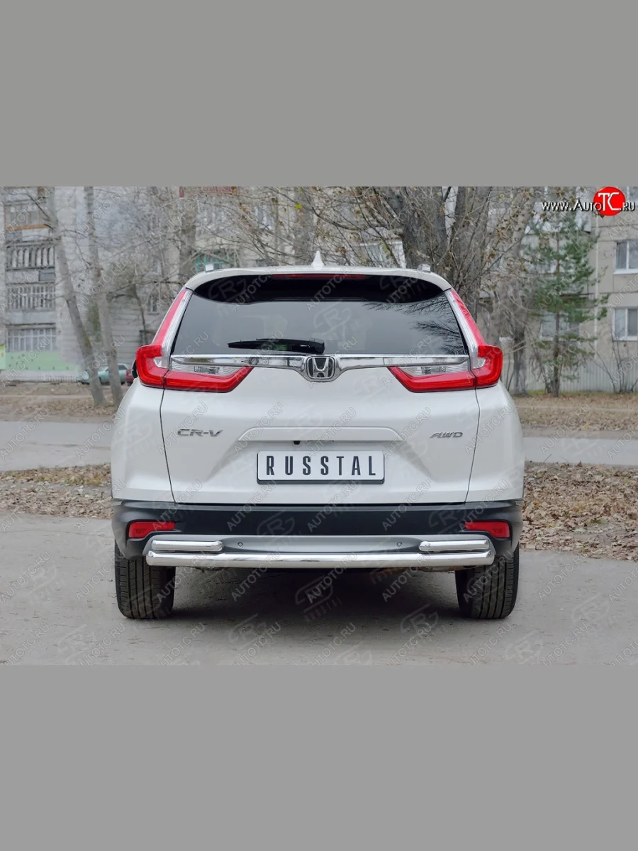 Защита заднего бампера (Ø63 и 42, дуги, нержавейка) SLITKOFF Honda CR-V RW,RT дорестайлинг (2016-2020)  в Воронеже Воронежской области