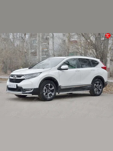 Защита переднего бампера (2 трубыØ42 мм, нержавейка) SLITKOFF Honda CR-V RW,RT дорестайлинг (2016-2020)