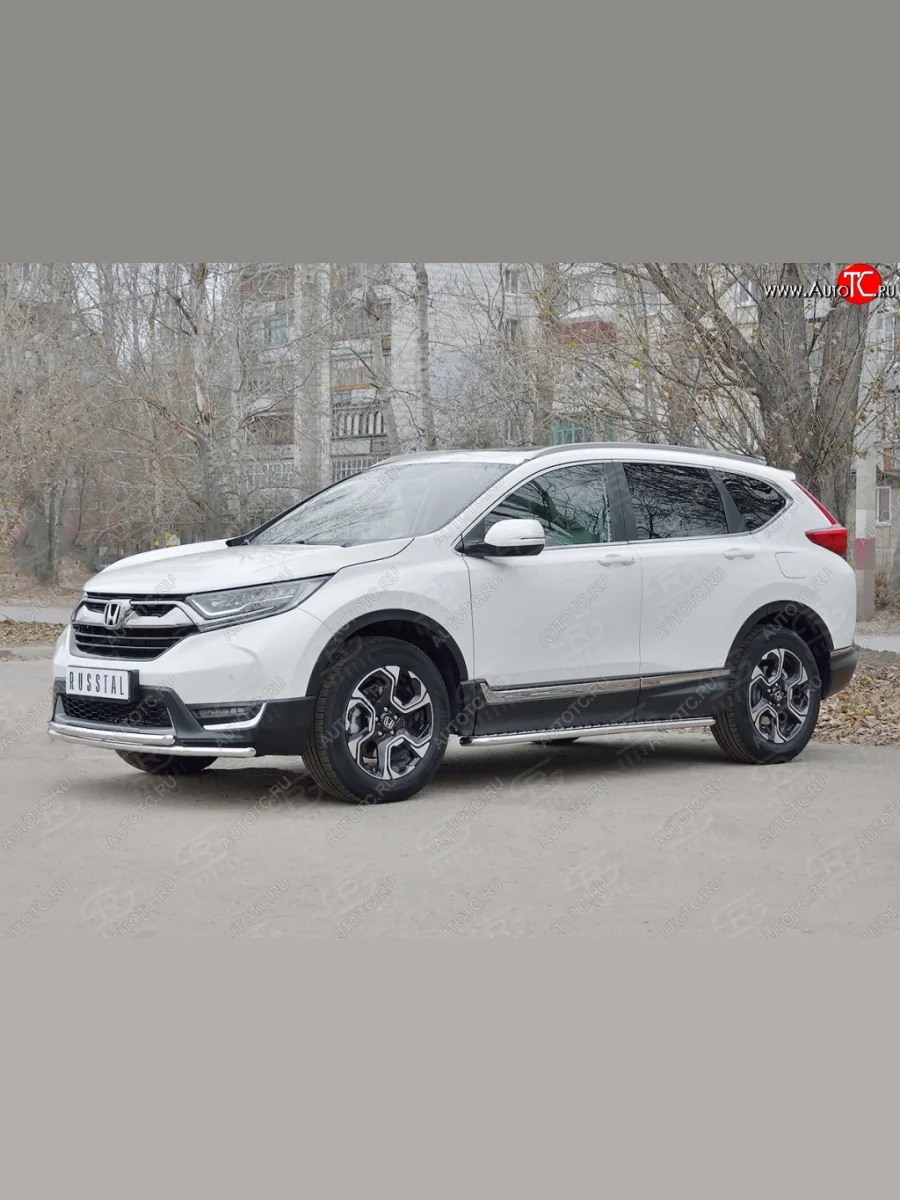 Защита переднего бампера (2 трубыØ42 мм, нержавейка) SLITKOFF Honda CR-V RW,RT дорестайлинг (2016-2020)  в Керчи Республика Крым