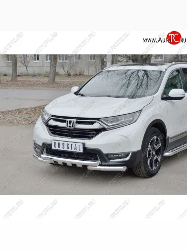 Защита переднего бампера (2 трубы Ø63 мм с зубами, нержавейка) SLITKOFF Honda CR-V  RW,RT (2016-2020) дорестайлинг