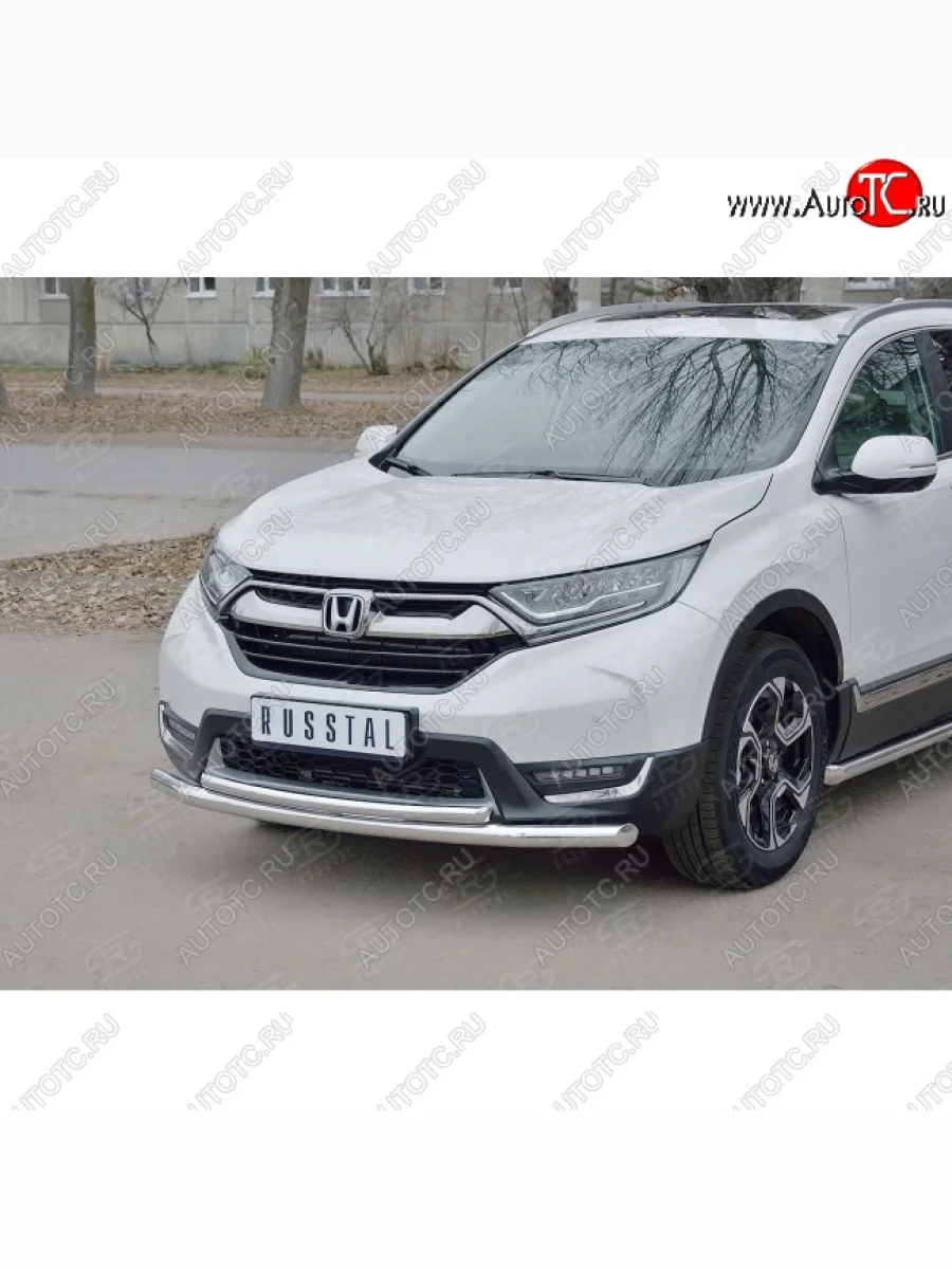 Защита переднего бампера (2 трубыØ63 и 42 мм, нержавейка) SLITKOFF Honda CR-V RW,RT дорестайлинг (2016-2020)  в Керчи Республика Крым
