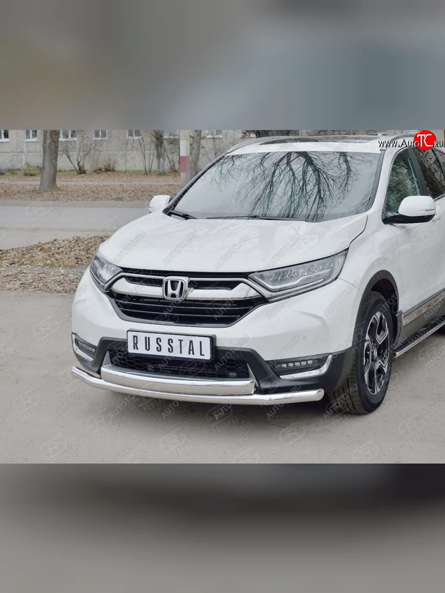 Защита переднего бампера (2 трубыØ63 и 75х42 мм, нержавейка) Russtal Honda CR-V RW,RT дорестайлинг (2016-2020)  в Керчи Республика Крым