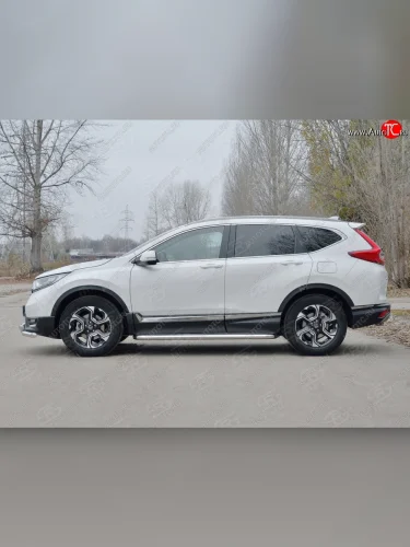 Широкая защита порогов из трубы d63 мм SLITKOFF v1 Honda CR-V  RW,RT (2016-2020) дорестайлинг