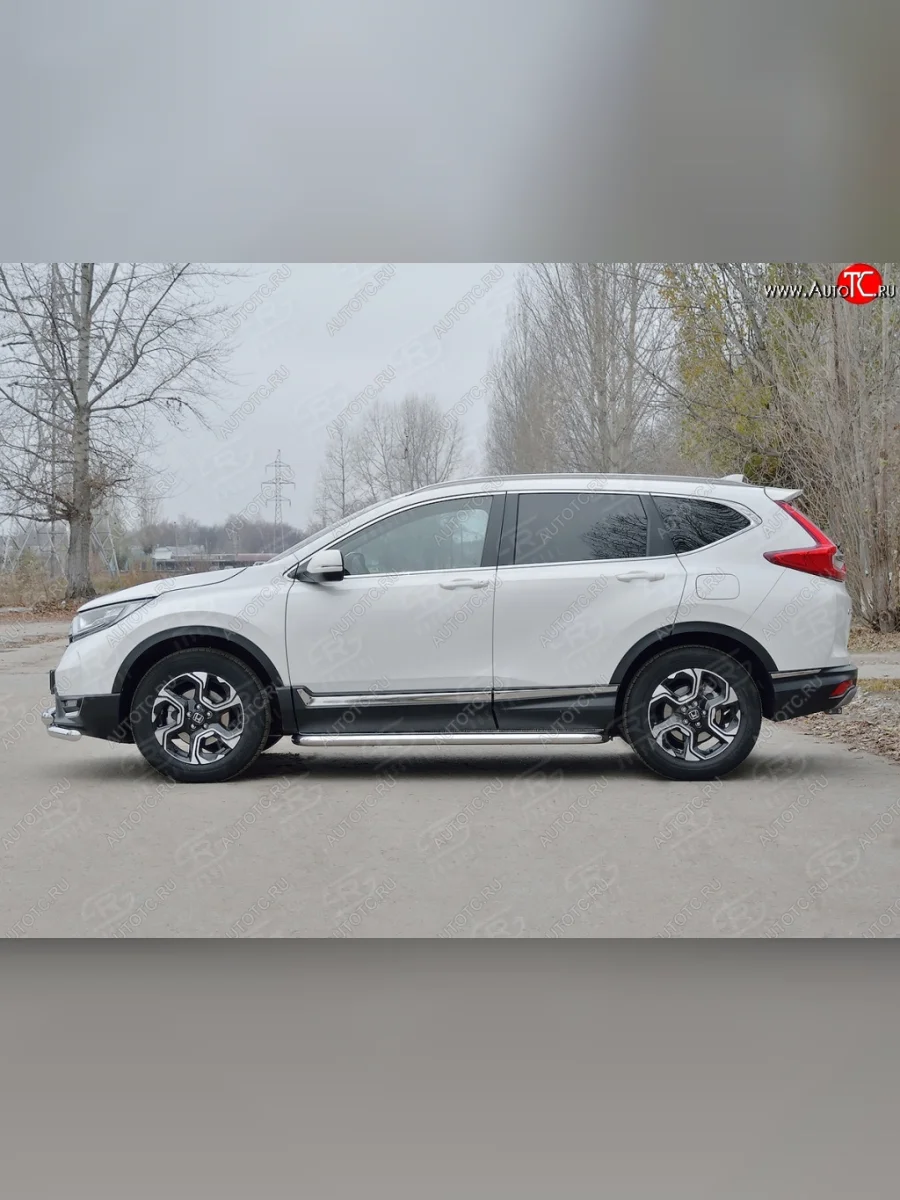 Широкая защита порогов из трубы d63 мм SLITKOFF v1 Honda CR-V RW,RT дорестайлинг (2016-2020)  в Керчи Республика Крым