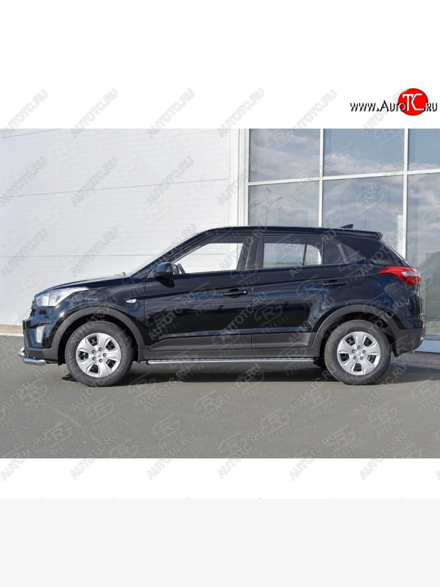 Широкая защита порогов с трубой d42 мм SLITKOFF v2 Hyundai Creta GS рестайлинг (2019-2021)  в Перми Пермском крае