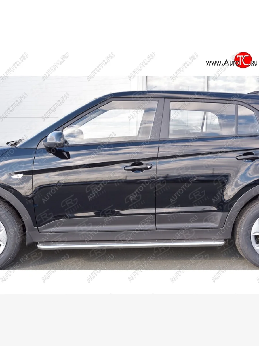 Порожки для ног (труба Ø42) SLITKOFF  Hyundai Creta (2015-2021) GS (Вариант 3 (лист нерж, проф. нерж))  в Воронеже Воронежской области