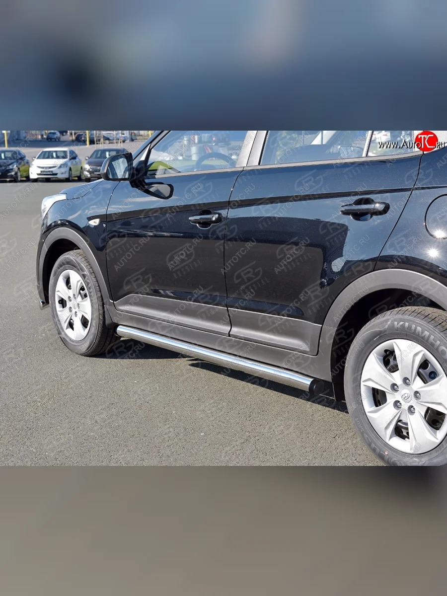 Защита порогов из круглой трубы диаметром 63 мм SLITKOFF v2 Hyundai Creta GS рестайлинг (2019-2021)  в Перми Пермском крае