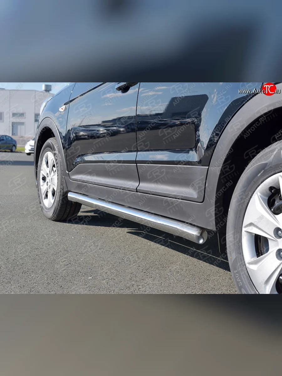 Защита порогов из круглой трубы диаметром 63 мм SLITKOFF v3 Hyundai Creta GS рестайлинг (2019-2021)  в Перми Пермском крае