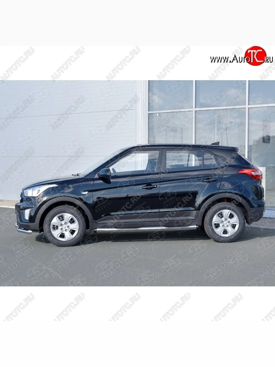 Защита порогов с пластиковыми вставками для ног SLITKOFF Hyundai Creta GS рестайлинг (2019-2021)  в Самаре Самарской области