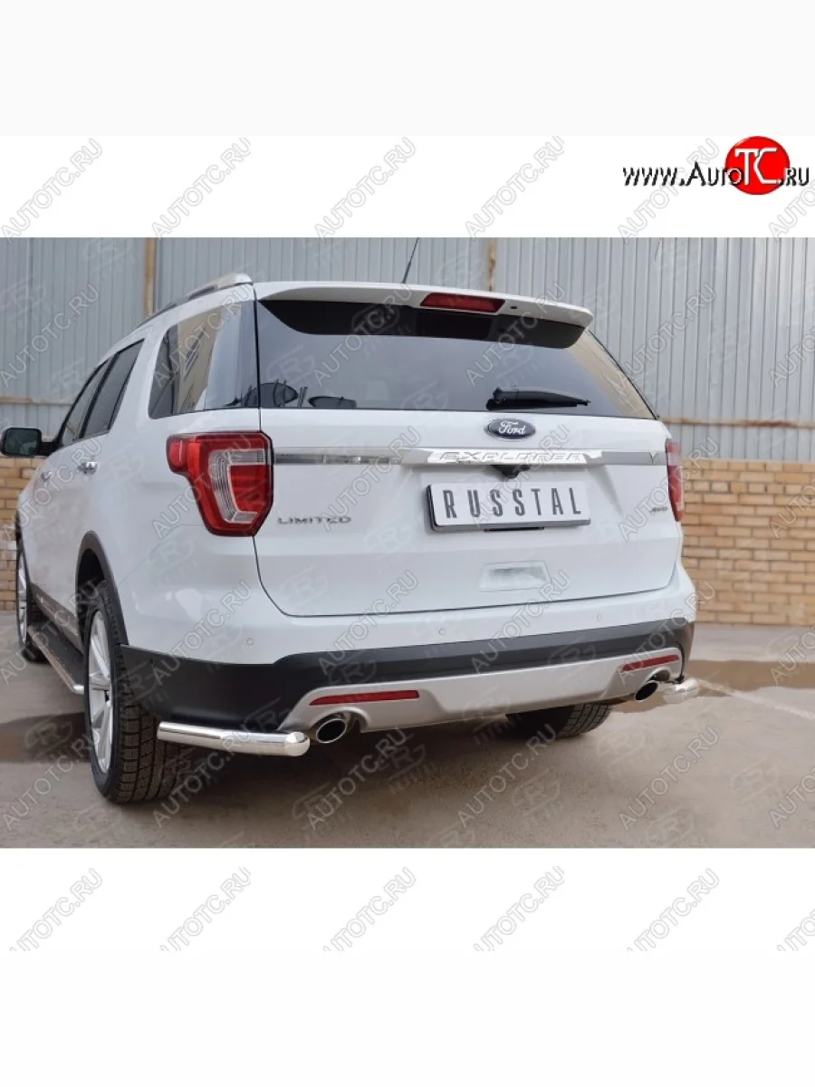 Защита заднего бампера из двух боковых уголков диаметром 63 мм SLITKOFF Ford Explorer U502 1-ый рестайлинг, 5 дв. (2015-2018)  с доставкой в г. Керчь