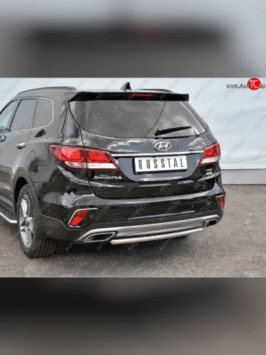 Одинарная защита заднего бампера из трубы d42 мм SLITKOFF Hyundai Grand Santa Fe  1 DM (2016-2018) рестайлинг