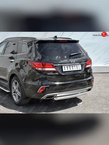 Одинарная защита заднего бампера из трубы d63 мм SLITKOFF Hyundai Grand Santa Fe  1 DM (2016-2018) рестайлинг