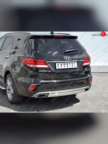 Защита заднего бампера (Ø75x42 мм, нержавейка) Russtal Hyundai Grand Santa Fe  1 DM (2016-2018) рестайлинг