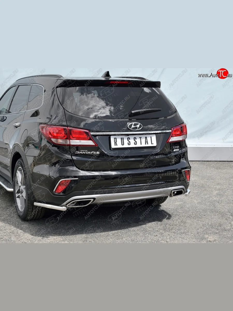 Защита заднего бампера (Ø42 мм уголки, нержавейка) SLITKOFF  Hyundai Grand Santa Fe (2016-2018) 1 DM  В Кинешме Ивановской области