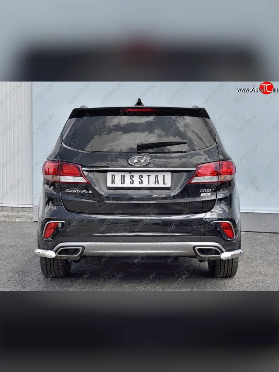 Защита заднего бампера (Ø63 мм уголки, нержавейка) SLITKOFF  Hyundai Grand Santa Fe (2016-2018) 1 DM  В Кинешме Ивановской области