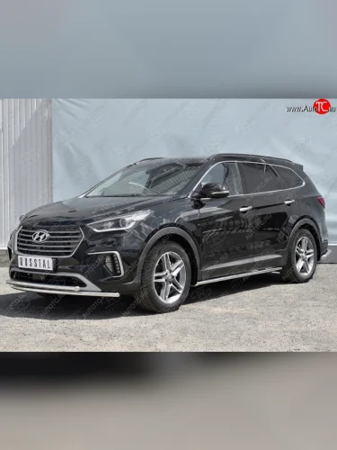 Защита переднего бампера (2 трубыØ42 мм, нержавейка) SLITKOFF Hyundai Grand Santa Fe  1 DM (2016-2018) рестайлинг
