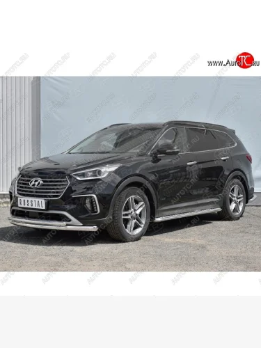 Защита переднего бампера (2 трубыØ42 мм, нержавейка) SLITKOFF Hyundai Grand Santa Fe  1 DM (2016-2018) рестайлинг