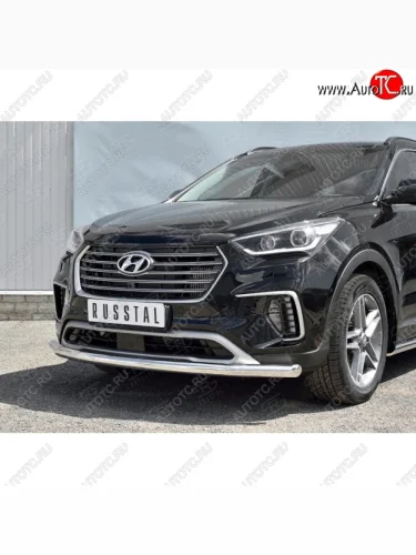 Одинарная защита переднего бампера диаметром 63 мм SLITKOFF Hyundai Grand Santa Fe  1 DM (2016-2018) рестайлинг
