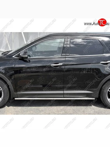 Защита порогов из круглой трубы диаметром 42 мм SLITKOFF v1 Hyundai Grand Santa Fe  1 DM (2016-2018) рестайлинг