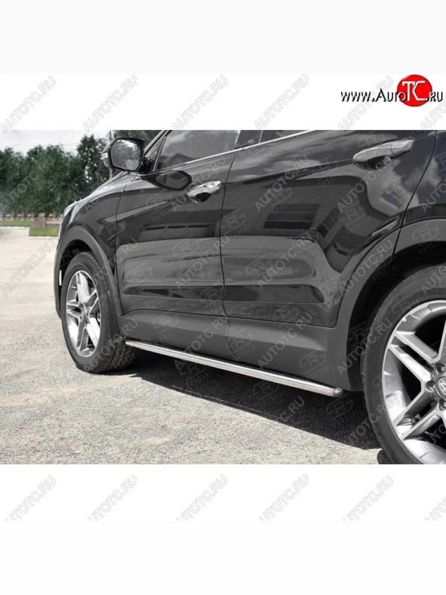 Защита порогов из круглой трубы диаметром 42 мм SLITKOFF v3  Hyundai Grand Santa Fe (2016-2018) 1 DM  в Самаре Самарской области