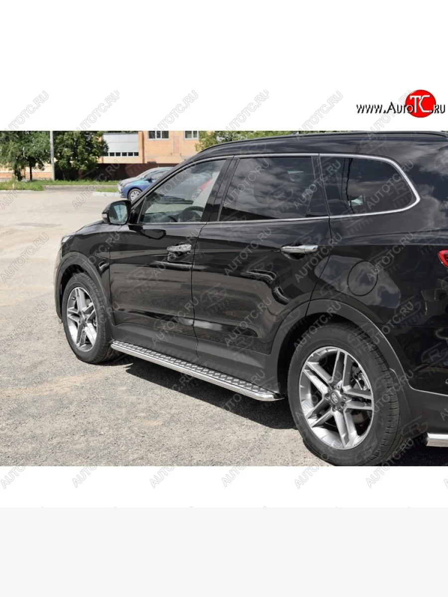 Широкая защита порогов с трубой диаметром 42 мм SLITKOFF v2  Hyundai Grand Santa Fe (2016-2018) 1 DM  в Перми Пермском крае