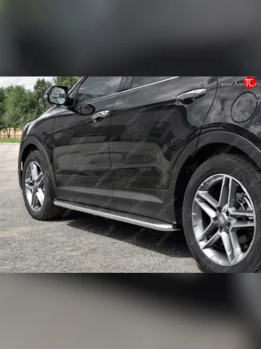 Широкая защита порогов с трубой диаметром 42 мм SLITKOFF v3 Hyundai Grand Santa Fe  1 DM (2016-2018) рестайлинг