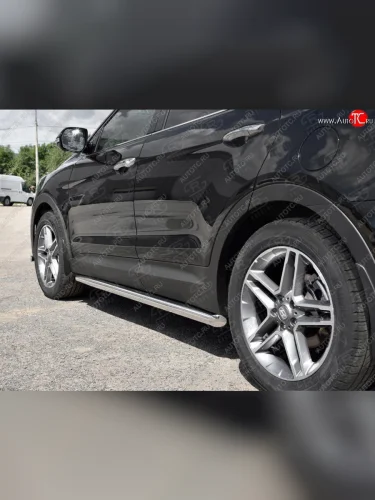 Защита порогов из круглой трубы диаметром 63 мм SLITKOFF v1 Hyundai Grand Santa Fe  1 DM (2016-2018) рестайлинг