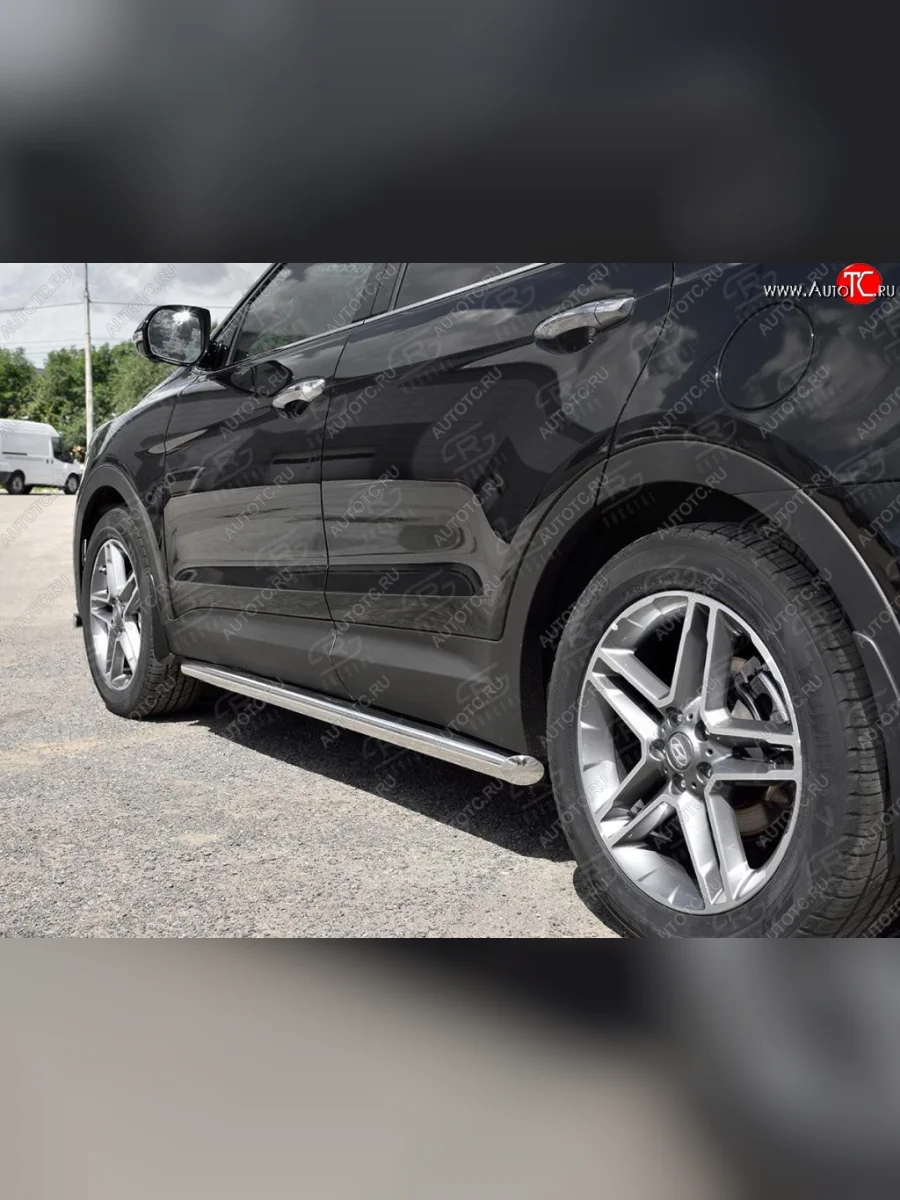 Защита порогов из круглой трубы диаметром 63 мм SLITKOFF v1  Hyundai Grand Santa Fe (2016-2018) 1 DM  в Самаре Самарской области