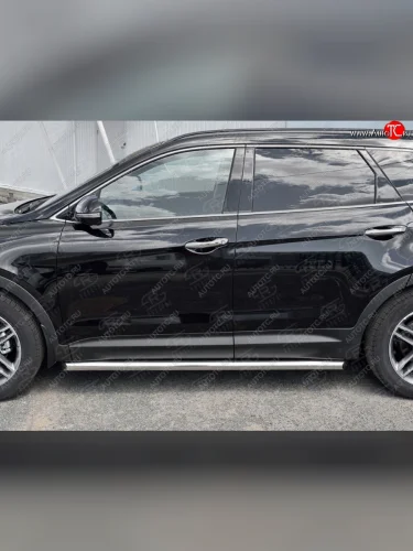 Защита порогов из круглой трубы диаметром 63 мм SLITKOFF Hyundai Grand Santa Fe  1 DM (2016-2018) рестайлинг