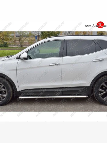 Широкая защита порогов с трубой диаметром 42 мм PREMIUM SLITKOFF v3 Hyundai Santa Fe  DM (2015-2019) рестайлинг