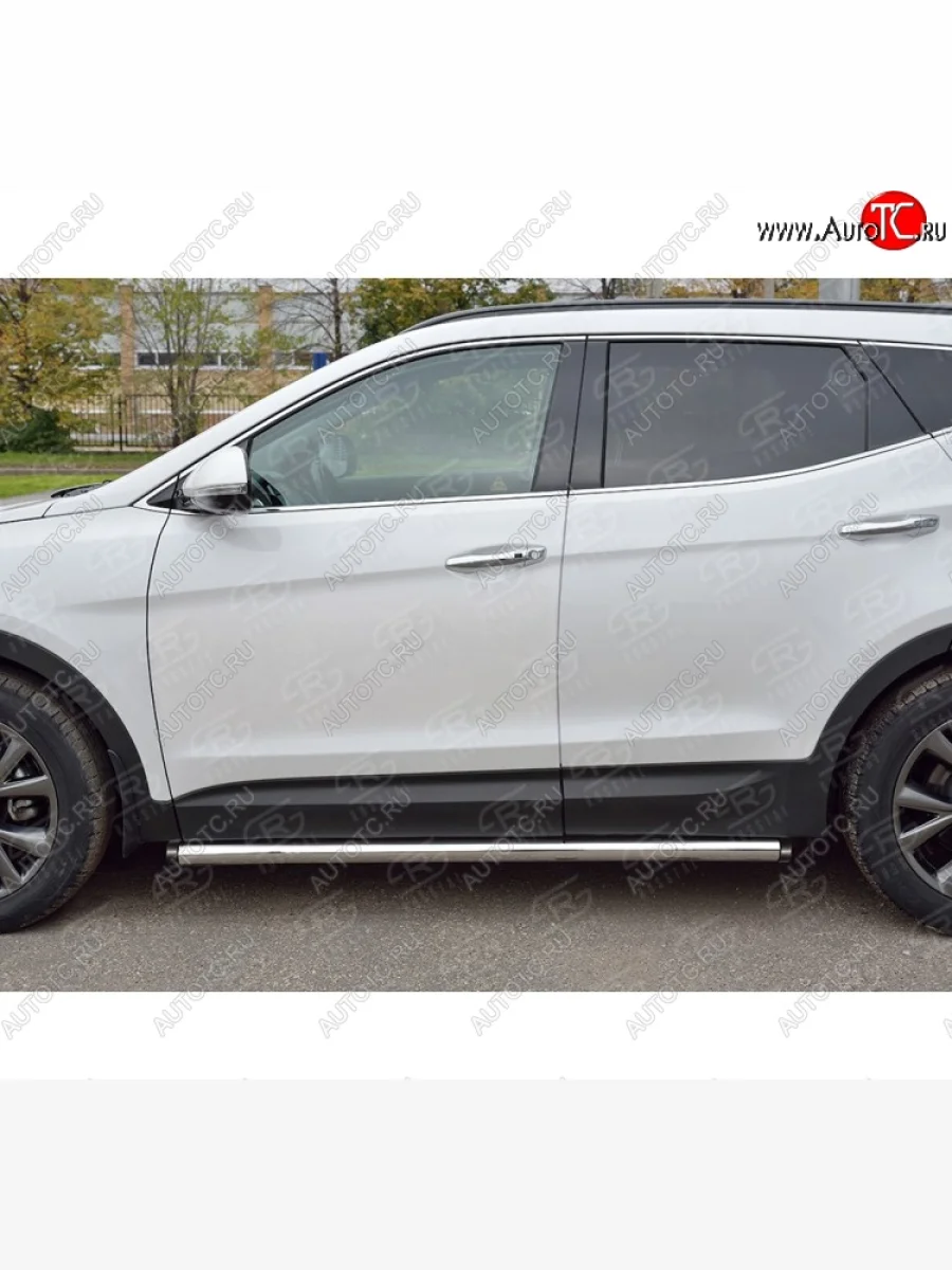 Защита порогов из круглой трубы диаметром 63 мм PREMIUM SLITKOFF v2 Hyundai Santa Fe DM рестайлинг (2015-2019)  в Керчи Республика Крым